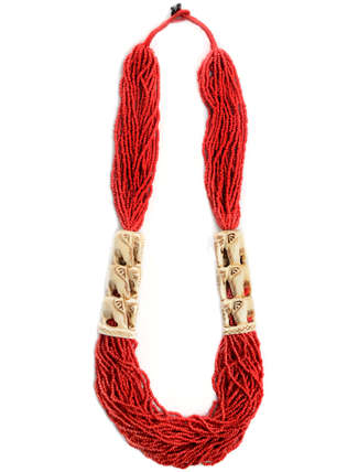 Mittelalter Perlenkette Weatreis rot aus Horn-Resin in Rot Seitenansicht