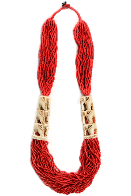 Mittelalter Perlenkette Weatreis rot aus Horn-Resin in Rot Seitenansicht