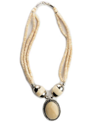 Mittelalter Halskette Beda beige aus Horn in Beige Frontansicht