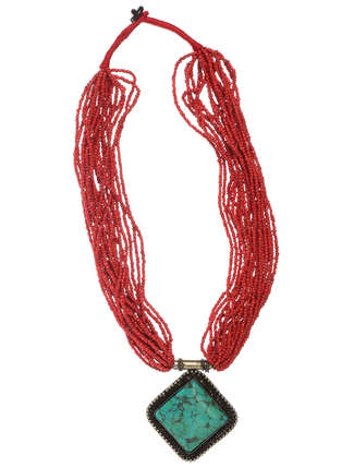 Mittelalter Halskette Tydomie aus Weißmetall-Resin in Rot Frontansicht