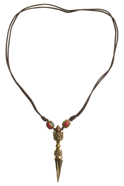 Wikinger Halskette Birkhilt mit Talisman Phurpa aus Messing in Goldgelb Frontansicht