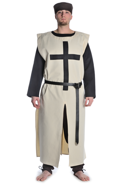 Mittelalter Waffenrock Tourendal aus Baumwolle in Beige-Schwarz Frontansicht