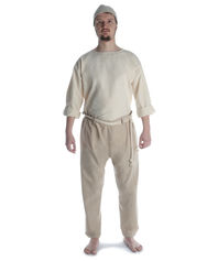 mittelalter tunika mit rundkragen kurz in natur-beige und schwarz