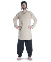 mittelalterliche Tunika mit Rundkragen mittellang in natur-beige - Frontansicht