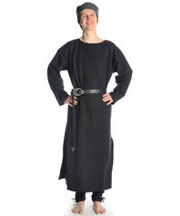 Mittelalter Tunika Rundkragen lang natur-beige und schwarz