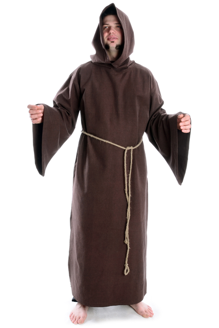 Moenchskutte mit Seitenschlitz, weiten Aermel aus fester Baumwolle in braun, schwarz und beige