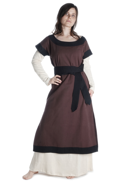 Mittelalter Kleid Linde in Braun-Schwarz Frontansicht