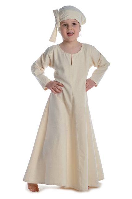 Mittelalter Kinderkleid Geirdriful in Beige Frontansicht