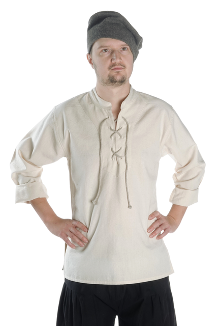 Mittelalter Schnühemd Edward in Beige Frontansicht