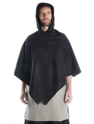 Mittelalter Cape Madius in Schwarz Frontansicht