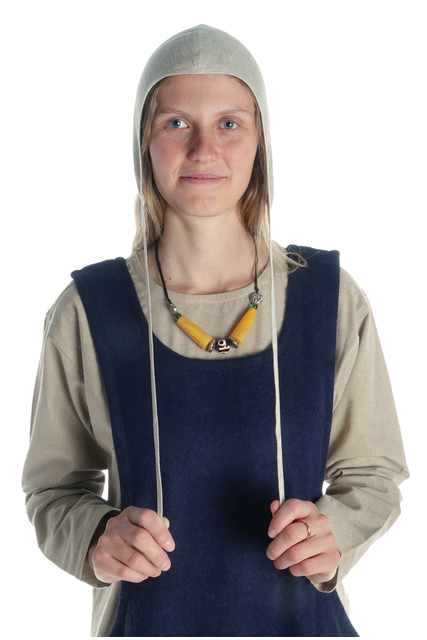 Mittelalter Haube Filomena in Beige Frontansicht