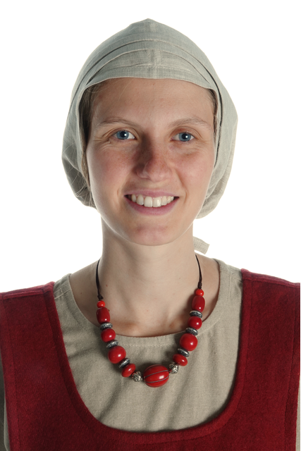 Mittelalter Haube Pampinea aus Baumwolle-Leinen(70-30) in Beige Frontansicht