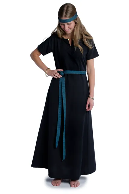 Wikinger Gürtel Arvida in Fischgrät Petrol-Schwarz Frontansicht