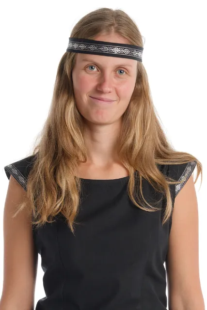 Mittelalter Haarband Ottilia in Schwarz-Silber Frontansicht