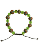 Mittelalter Armband Gyburg mit Mosaikperlen aus Messing-Glassteine in Perlmutfarben-Rot-Türkis Frontansicht