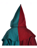 Mittelalter Kinderkapuze Liadarz Mi-Parti in Rot-Grün Rückansicht