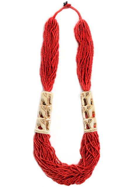 Mittelalter Perlenkette Weatreis rot aus Horn-Resin in Rot Seitenansicht