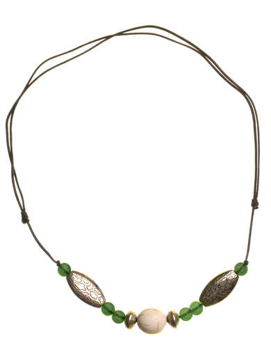 Mittelalter Halskette Skadi aus Weißmetall-Resin in GrÃ¼n Frontansicht