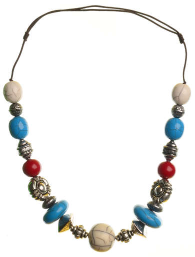Mittelalter Halskette Idun aus Weißmetall-Resin in Blau-Rot Frontansicht