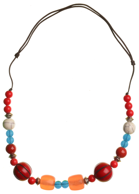 Mittelalter Halskette Lofn aus Weißmetall-Resin in Blau-Rot Frontansicht