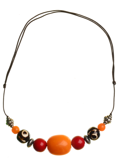 Mittelalter Halskette Sif aus Wei&szlig;metall-Resin in Bernsteinfarben-Rot Frontansicht