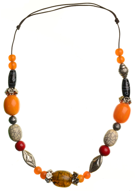 Mittelalter Halskette Var aus Weißmetall-Resin in Bernsteinfarben-Weiß Frontansicht