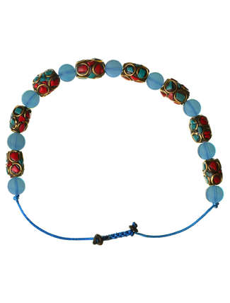 Mittelalter Armband Iblis mit Mosaiksteinen aus Messing-Glassteine in Permutfarben bunt Rot-Türkis Rückansicht