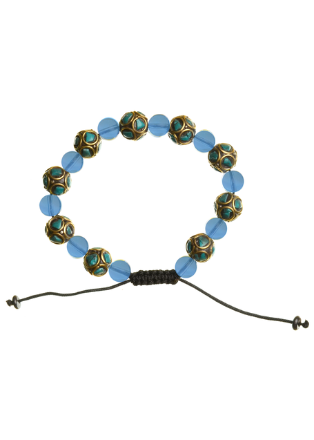Mittelalter Armband Iblis mit Mosaiksteinen aus Messing-Glassteine in Perlmutfarben-Türkis Frontansicht