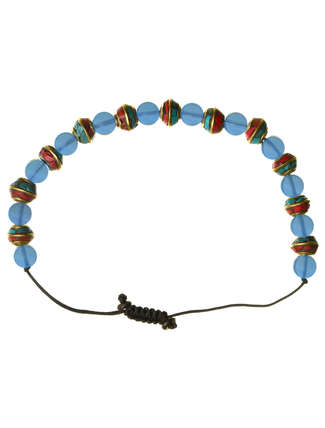 Mittelalter Armband Iblis mit Mosaiksteinen aus Messing-Glassteine in Perlmutfarben-Rot-Türkis Rückansicht