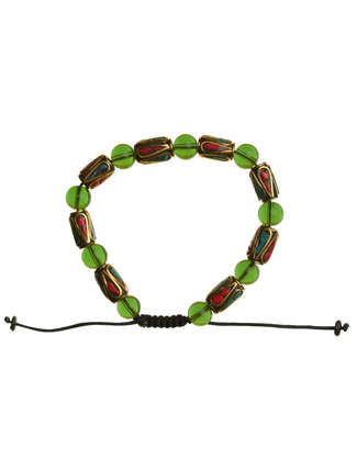 Mittelalter Armband Gyburg mit Mosaikperlen aus Messing-Glassteine in Permutfarben bunt Rot-Türkis Frontansicht