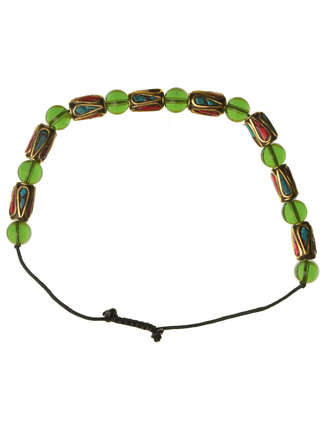 Mittelalter Armband Gyburg mit Mosaikperlen aus Messing-Glassteine in Permutfarben bunt Rot-Türkis Frontansicht 3