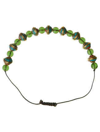 Mittelalter Armband Gyburg mit Mosaikperlen aus Messing-Glassteine in Perlmutfarben-Türkis Rückansicht