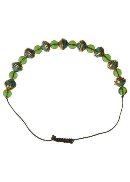 Mittelalter Armband Gyburg mit Mosaikperlen aus Messing-Glassteine in Perlmutfarben-Türkis Rückansicht