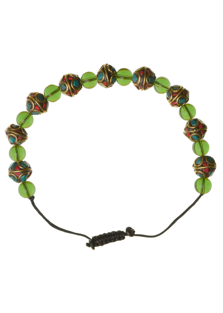 Mittelalter Armband Gyburg mit Mosaikperlen aus Messing-Glassteine in Perlmutfarben-Rot-Türkis Rückansicht