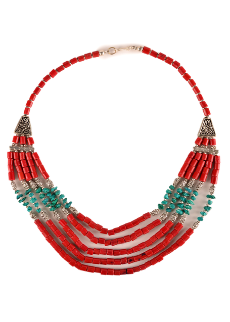 Mittelalter Halskette Eliacha aus Resin in Rot-Türkis Frontansicht