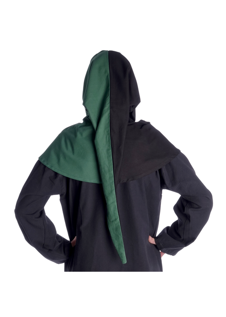 Mittelalter Gugel Etzel in Schwarz-Grün Rückansicht