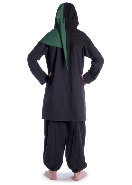 Mittelalter Gugel Etzel in Schwarz-Grün Rückansicht 2