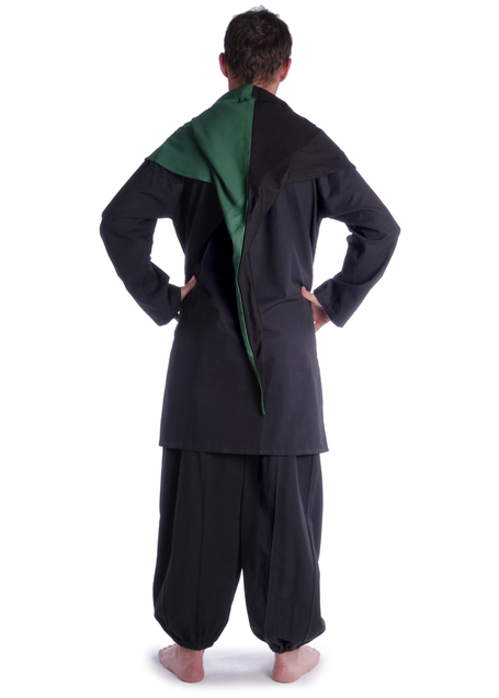 Mittelalter Gugel Etzel in Schwarz-Grün Rückansicht 3