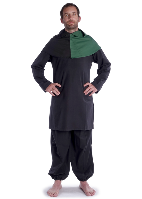 Mittelalter Gugel Etzel in Schwarz-Grün Frontansicht 3