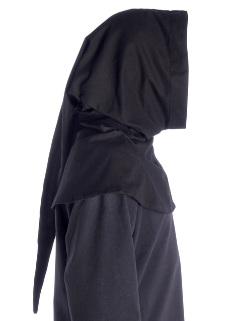 Mittelalter Gugel Etzel in Schwarz-Grün Seitenansicht