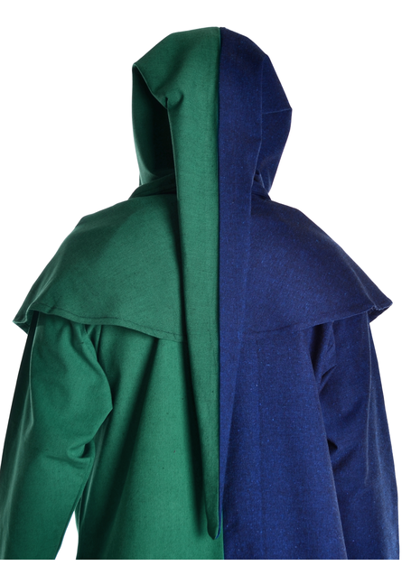 Mittelalter Gugel Etzel in Blau-Grün Rückansicht