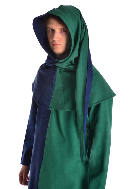 Mittelalter Gugel Etzel in Blau-Grün Seitenansicht 2