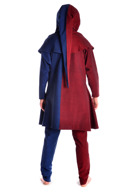 Mittelalter Gugel Etzel in Rot-Blau Rückansicht