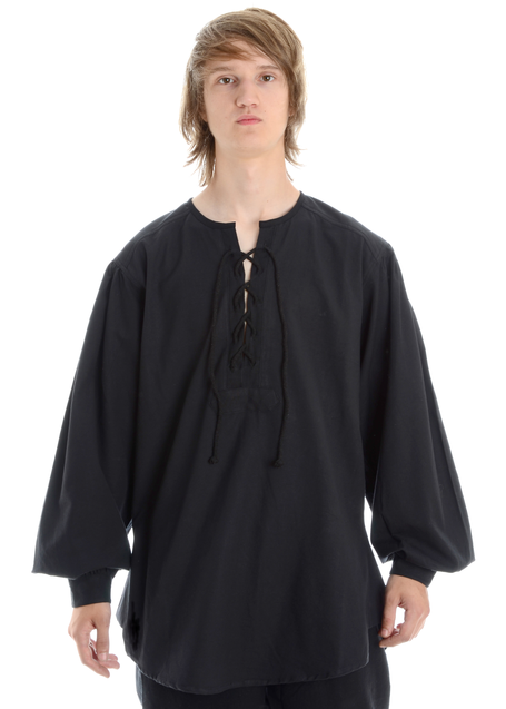 Mittelalter Schnürhemd Parzival in Schwarz Frontansicht