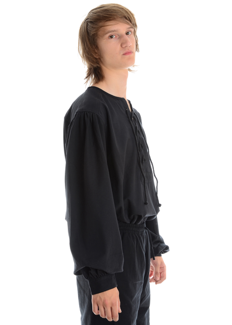 Mittelalter Schnürhemd Parzival in Schwarz Seitenansicht