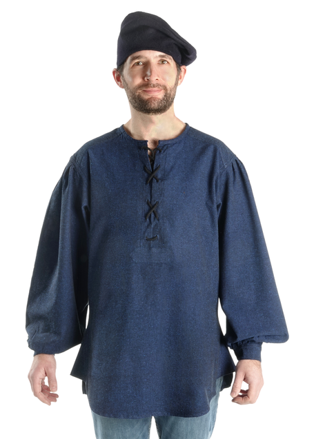 Mittelalter Schnürhemd Parzival in Blau Frontansicht