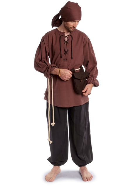 Mittelalter Schnürhemd Parzival in Braun Frontansicht 3