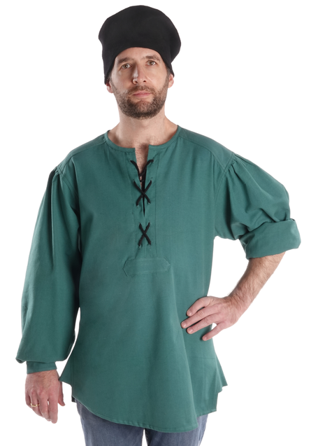 Mittelalter Schnürhemd Parzival in Grün Frontansicht