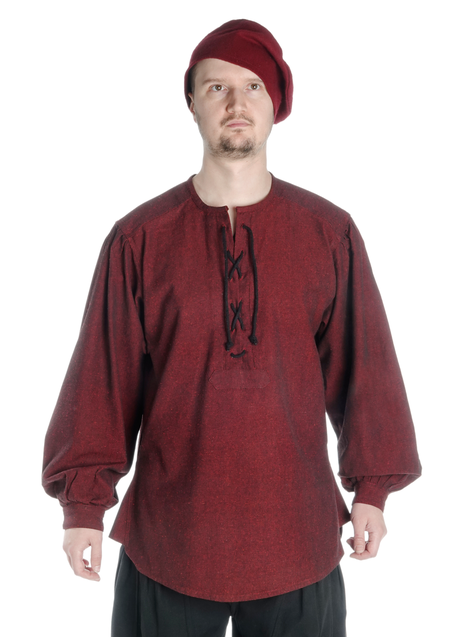 Mittelalter Schnürhemd Parzival in Rot Frontansicht