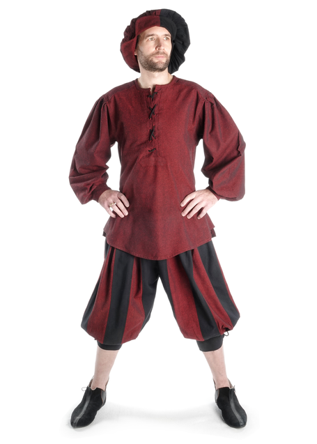 Mittelalter Schnürhemd Parzival in Rot Frontansicht 2